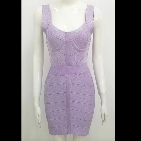 NEW! DESIGNER COUTURE LAVENDER LILAC SHIMMERING BANDAGE DRESS STUNNING COCKTAIL - Picture 2 of 8